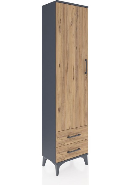 Arges Dolap 5 Raflı 2 Çekmeceli Tek Kapaklı 44X30X182 Antrasit-Çam fiyatları