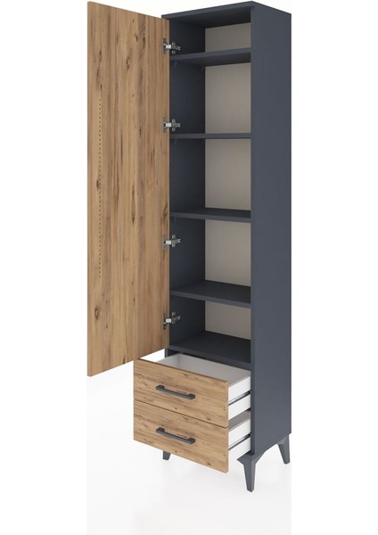 Arges Dolap 5 Raflı 2 Çekmeceli Tek Kapaklı 44X30X182 Antrasit-Çam fırsatları