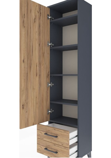 Arges Dolap 5 Raflı 2 Çekmeceli Tek Kapaklı 44X30X182 Antrasit-Çam indirimleri