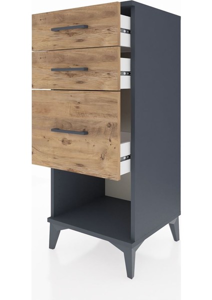 Hyperion Komodin 3 Çekmeceli 44X44X106 Antrasit-Çam fırsatları