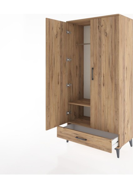 Hyperion Dolap 2 Raflı Tek Çekmeceli Tek Askılı 88X44X182 Çam-Çam fırsatları