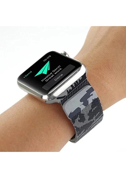 Ally Apple Watch 7-8 45MM 6-5-4 44MM Kayış Kordon Metal Milano Loop Kamuflaj 3-2-1 42MM-(1903)
