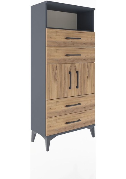 Arges Dolap 2 Raflı 4 Çekmeceli 2 Kapaklı 60X30X134 Antrasit-Çam fiyatları