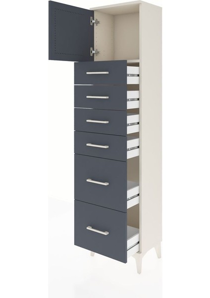 Arges Dolap Tek Raflı 6 Çekmeceli Tek Kapaklı 44X30X182 Aytaşı-Antrasit fırsatları