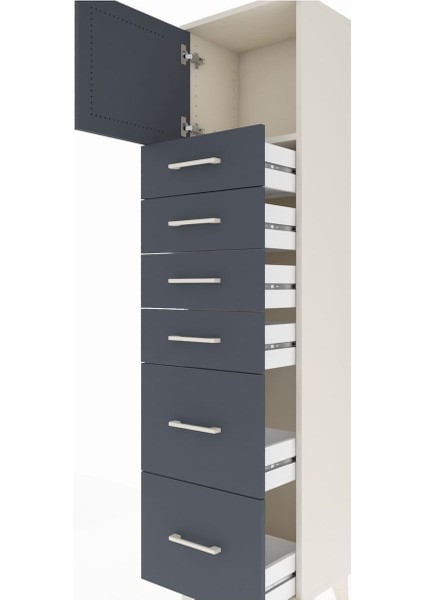 Arges Dolap Tek Raflı 6 Çekmeceli Tek Kapaklı 44X30X182 Aytaşı-Antrasit indirimleri