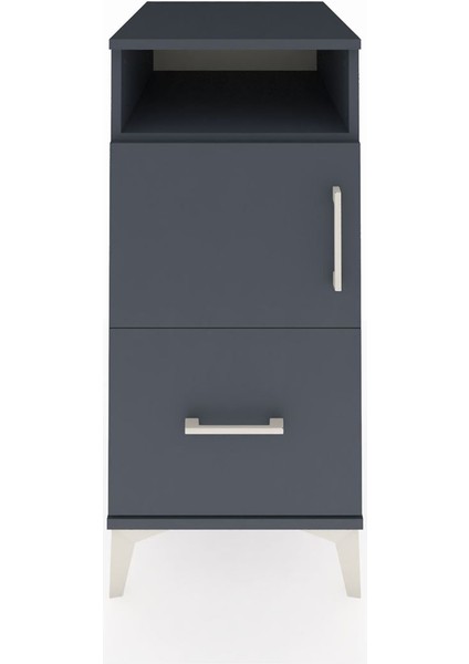 Kronos Komodin 2 Raflı Tek Çekmeceli Tek Kapaklı 44X59X96 Antrasit-Antrasit