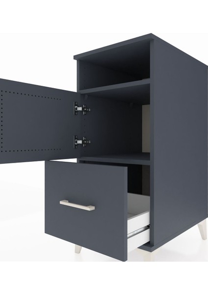 Kronos Komodin 2 Raflı Tek Çekmeceli Tek Kapaklı 44X59X96 Antrasit-Antrasit indirimleri