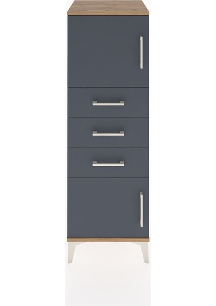 Hyperion Dolap Tek Raflı 3 Çekmeceli 2 Kapaklı 44X44X134 Çam-Antrasit