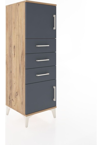 Hyperion Dolap Tek Raflı 3 Çekmeceli 2 Kapaklı 44X44X134 Çam-Antrasit fiyatları