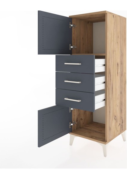 Hyperion Dolap Tek Raflı 3 Çekmeceli 2 Kapaklı 44X44X134 Çam-Antrasit fırsatları