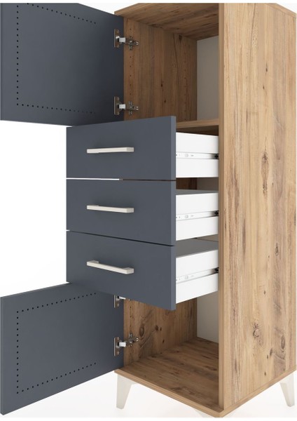 Hyperion Dolap Tek Raflı 3 Çekmeceli 2 Kapaklı 44X44X134 Çam-Antrasit indirimleri