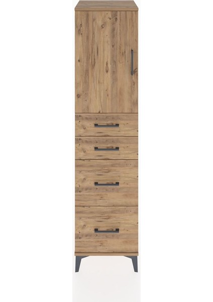 Hyperion Dolap Tek Raflı 4 Çekmeceli Tek Kapaklı 44X44X182 Çam-Çam