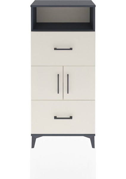 Arges Dolap 2 Raflı 2 Çekmeceli 2 Kapaklı 60X30X134 Antrasit-Aytaşı