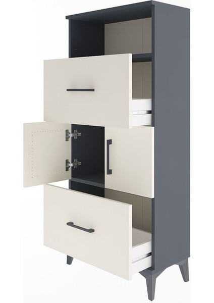 Arges Dolap 2 Raflı 2 Çekmeceli 2 Kapaklı 60X30X134 Antrasit-Aytaşı fırsatları