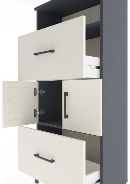 Arges Dolap 2 Raflı 2 Çekmeceli 2 Kapaklı 60X30X134 Antrasit-Aytaşı indirimleri