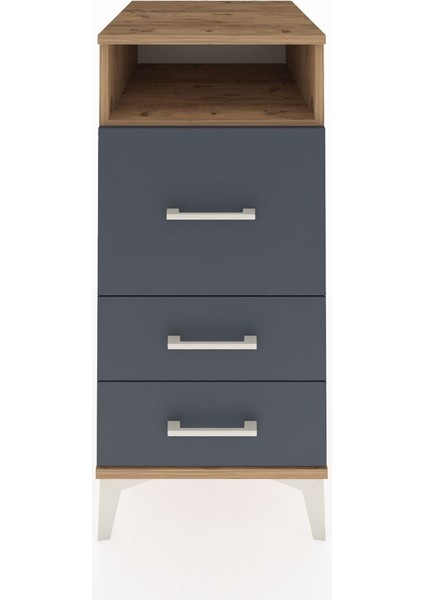 Kronos Komodin Tek Raflı 3 Çekmeceli 44X59X96 Çam-Antrasit