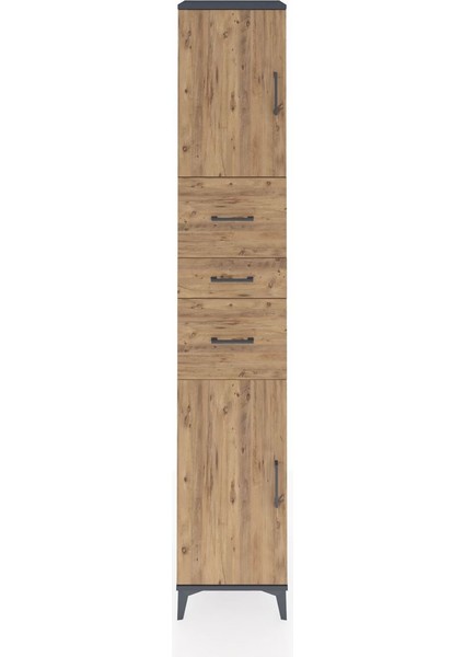 Hyperion Dolap 3 Raflı 3 Çekmeceli 2 Kapaklı 44X44X243 Antrasit-Çam