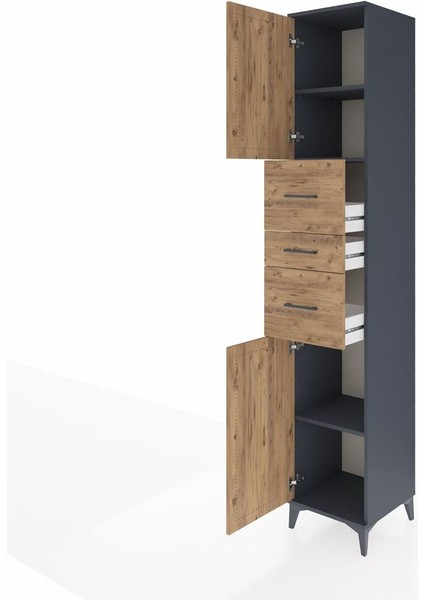 Hyperion Dolap 3 Raflı 3 Çekmeceli 2 Kapaklı 44X44X243 Antrasit-Çam fırsatları