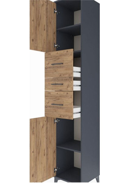 Hyperion Dolap 3 Raflı 3 Çekmeceli 2 Kapaklı 44X44X243 Antrasit-Çam indirimleri
