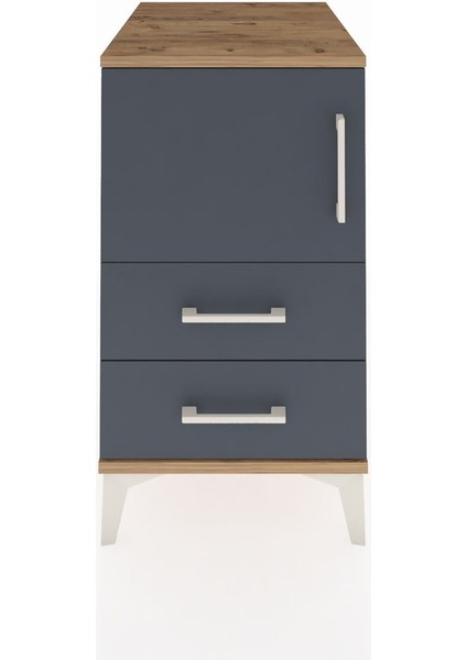 Kronos Komodin 2 Raflı 2 Çekmeceli Tek Kapaklı 44X59X80 Çam-Antrasit