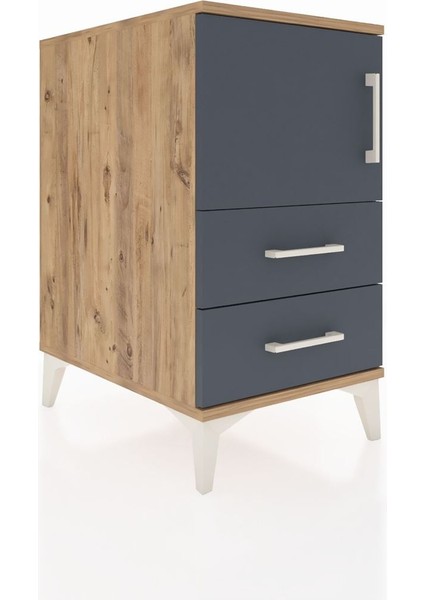 Kronos Komodin 2 Raflı 2 Çekmeceli Tek Kapaklı 44X59X80 Çam-Antrasit fiyatları