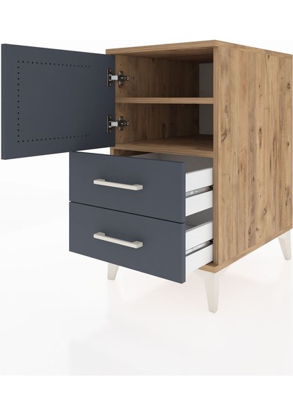 Kronos Komodin 2 Raflı 2 Çekmeceli Tek Kapaklı 44X59X80 Çam-Antrasit fırsatları