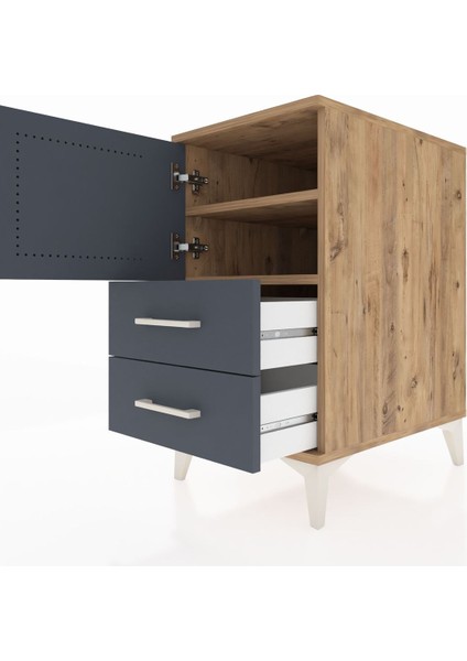 Kronos Komodin 2 Raflı 2 Çekmeceli Tek Kapaklı 44X59X80 Çam-Antrasit indirimleri