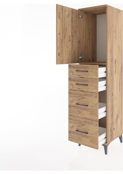 Hyperion Dolap Tek Raflı 4 Çekmeceli Tek Kapaklı 44X44X182 Çam-Çam fırsatları