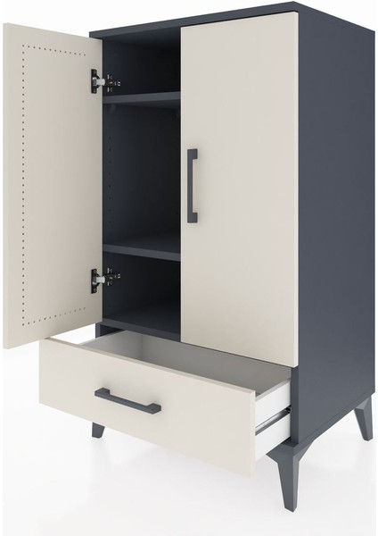 Hyperion Komodin 3 Raflı Tek Çekmeceli 2 Kapaklı 60X44X106 Antrasit-Aytaşı fırsatları