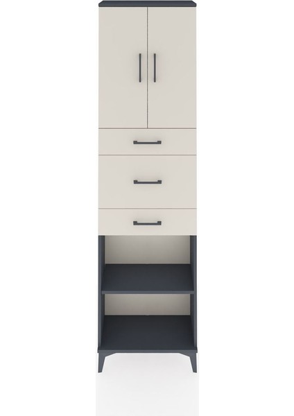 Arges Dolap 3 Raflı 3 Çekmeceli 2 Kapaklı 60X30X221 Antrasit-Aytaşı