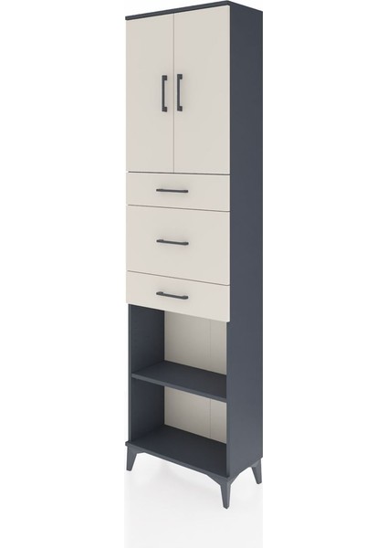 Arges Dolap 3 Raflı 3 Çekmeceli 2 Kapaklı 60X30X221 Antrasit-Aytaşı modelleri