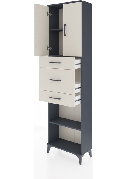 Arges Dolap 3 Raflı 3 Çekmeceli 2 Kapaklı 60X30X221 Antrasit-Aytaşı fırsatları