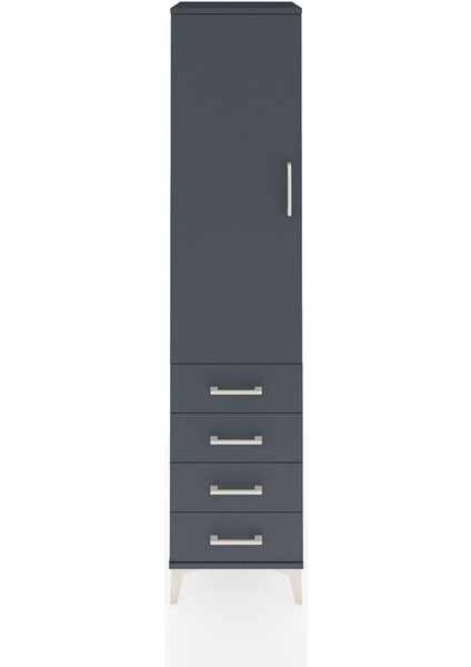 Hyperion Dolap 3 Raflı 4 Çekmeceli Tek Kapaklı 44X44X195 Antrasit-Antrasit