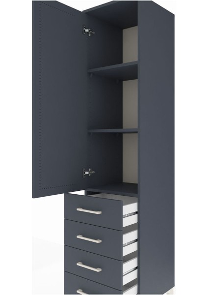 Hyperion Dolap 3 Raflı 4 Çekmeceli Tek Kapaklı 44X44X195 Antrasit-Antrasit indirimleri