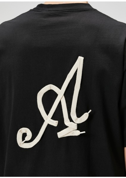 Siyah Logo Form Bağcıklı Organik Pamuk T-Shirt