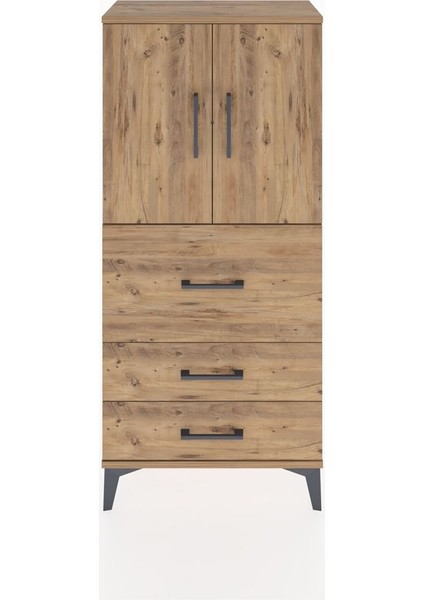 Hyperion Dolap Tek Raflı 3 Çekmeceli 2 Kapaklı 60X44X134 Çam-Çam