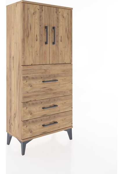 Hyperion Dolap Tek Raflı 3 Çekmeceli 2 Kapaklı 60X44X134 Çam-Çam fiyatları