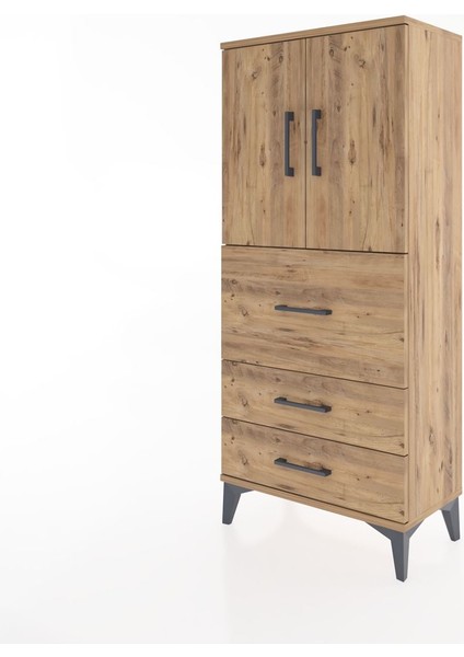 Hyperion Dolap Tek Raflı 3 Çekmeceli 2 Kapaklı 60X44X134 Çam-Çam modelleri
