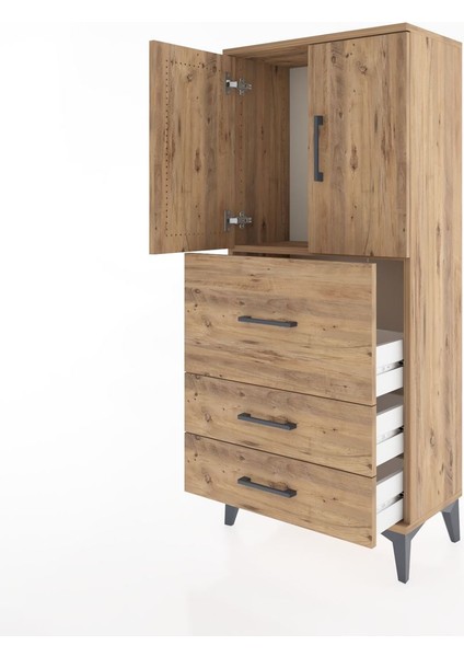Hyperion Dolap Tek Raflı 3 Çekmeceli 2 Kapaklı 60X44X134 Çam-Çam fırsatları