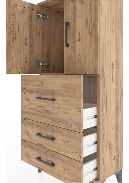 Hyperion Dolap Tek Raflı 3 Çekmeceli 2 Kapaklı 60X44X134 Çam-Çam indirimleri