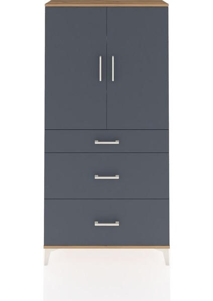 Arges Dolap 3 Raflı 3 Çekmeceli 2 Kapaklı 88X30X182 Çam-Antrasit