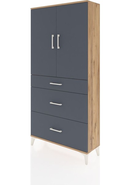 Arges Dolap 3 Raflı 3 Çekmeceli 2 Kapaklı 88X30X182 Çam-Antrasit modelleri