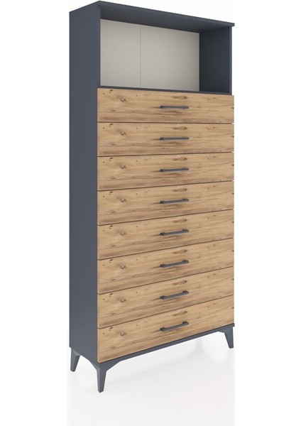 Arges Dolap Tek Raflı 8 Çekmeceli 88X30X182 Antrasit-Çam fiyatları