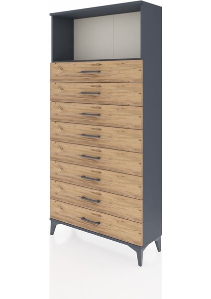 Arges Dolap Tek Raflı 8 Çekmeceli 88X30X182 Antrasit-Çam modelleri