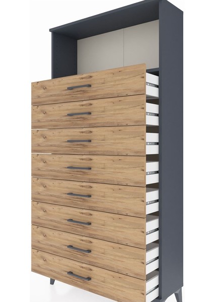 Arges Dolap Tek Raflı 8 Çekmeceli 88X30X182 Antrasit-Çam indirimleri