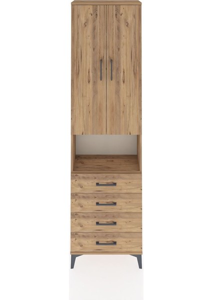 Arges Dolap 4 Raflı 4 Çekmeceli 2 Kapaklı 60X30X221 Çam-Çam
