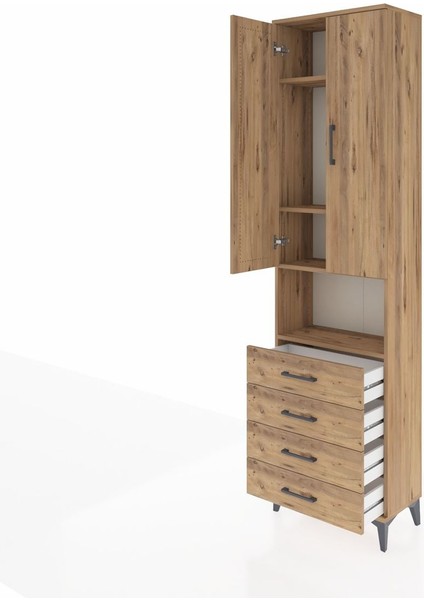 Arges Dolap 4 Raflı 4 Çekmeceli 2 Kapaklı 60X30X221 Çam-Çam fırsatları