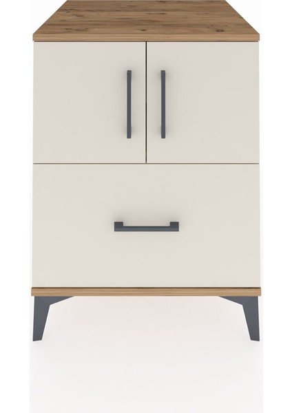 Kronos Komodin 2 Raflı Tek Çekmeceli 2 Kapaklı 60X59X80 Çam-Aytaşı