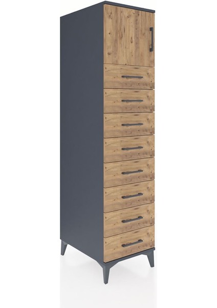 Kronos Dolap Tek Raflı 8 Çekmeceli Tek Kapaklı 44X59X182 Antrasit-Çam fiyatları