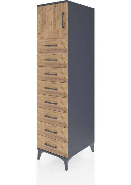 Kronos Dolap Tek Raflı 8 Çekmeceli Tek Kapaklı 44X59X182 Antrasit-Çam modelleri